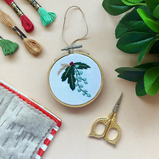 Plow & Hearth / Winter Botanicals Ornament- Mini Embroidery Kit for Beginners