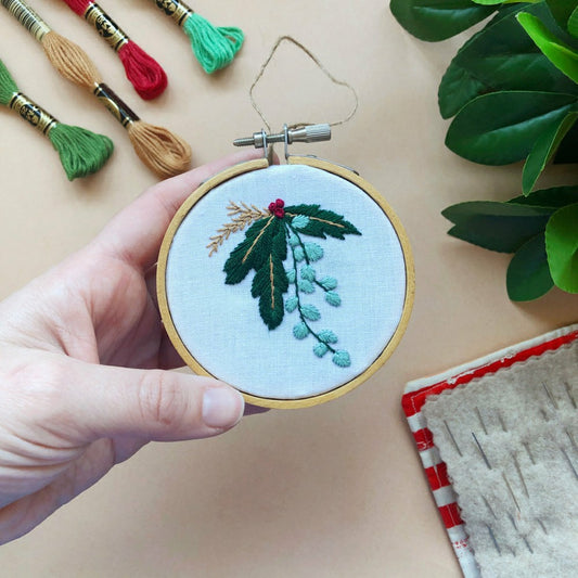Plow & Hearth / Winter Botanicals Ornament- Mini Embroidery Kit for Beginners