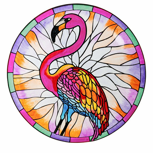 Plow & Hearth / Palm Beach Birdbath, Stained Glass Flamingo Birdbath, 18"